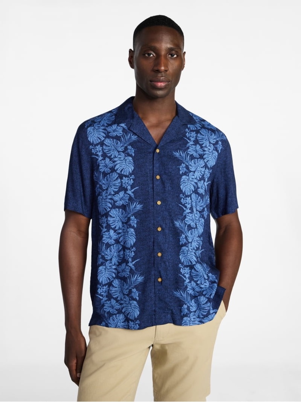 George Mens XL Blue Tropical Hawaiian Shirt 100% Viscose